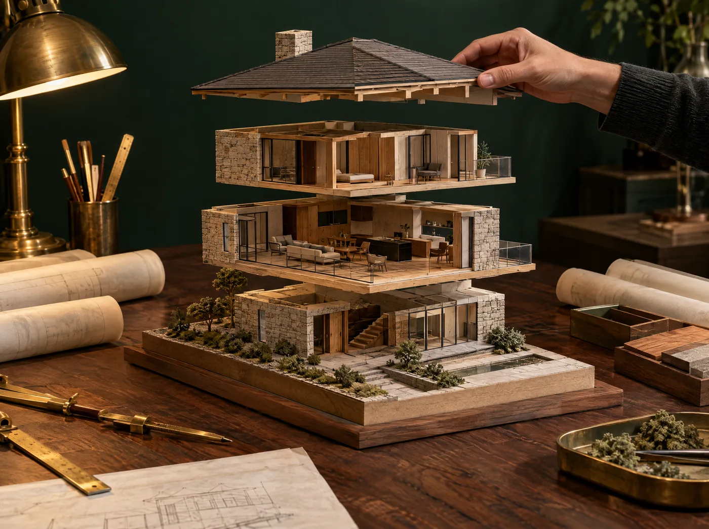 Maquette d'architecte d'une résidence en pierre et bois